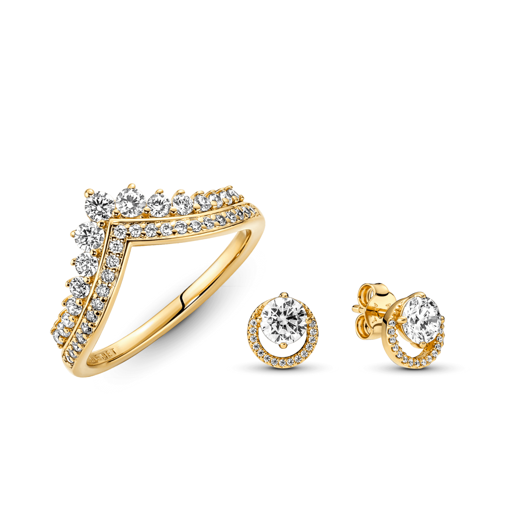 סט ציפוי זהב טבעת ועגילים צמודים הילה נוצצת