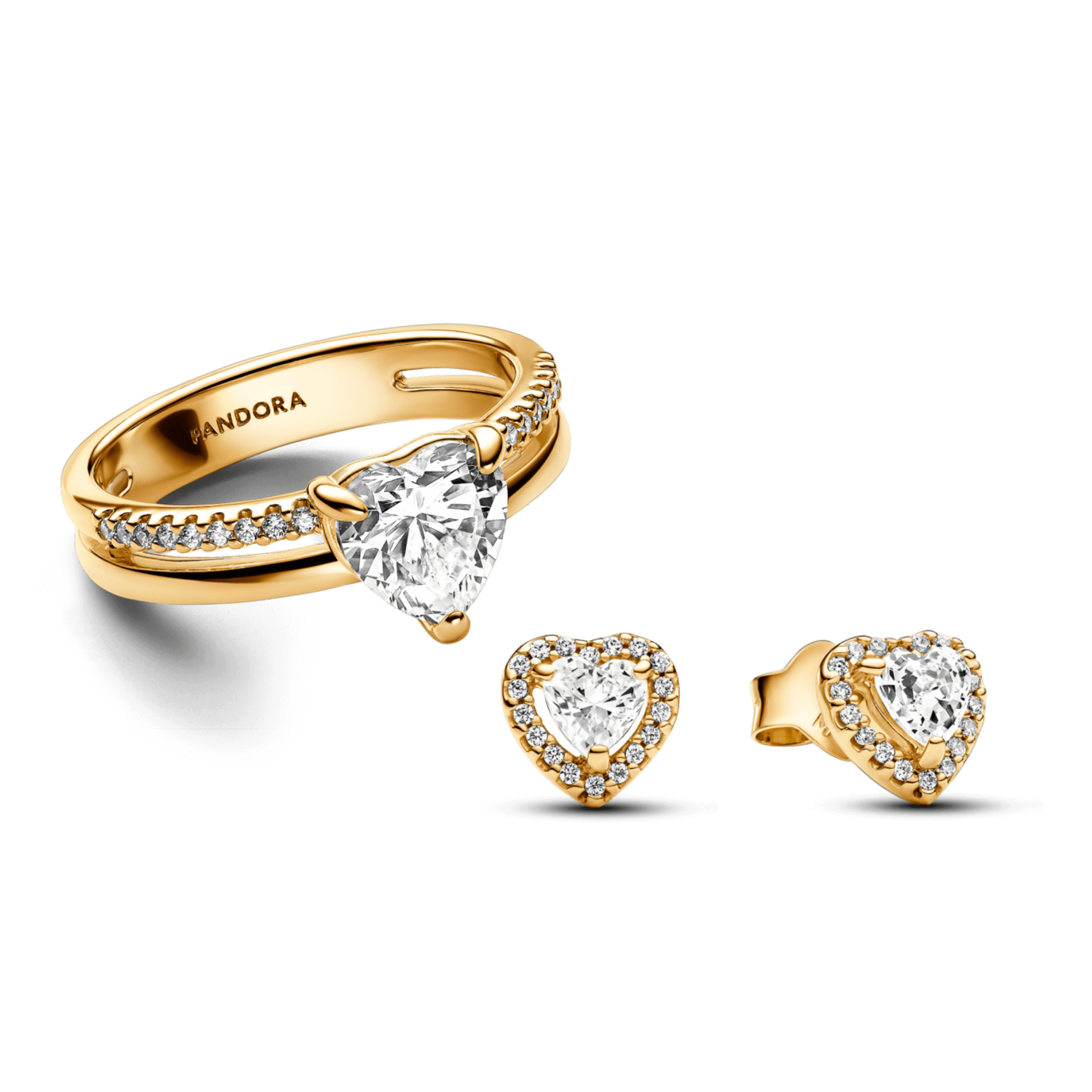 סט ציפוי זהב טבעת ועגילים לב מנצנץ