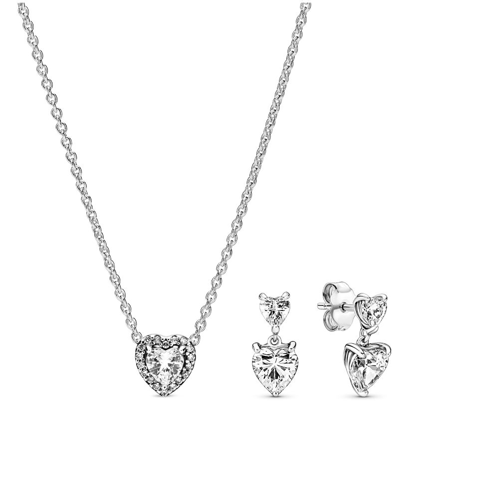 סט שרשרת ועגילי כסף לב כפול