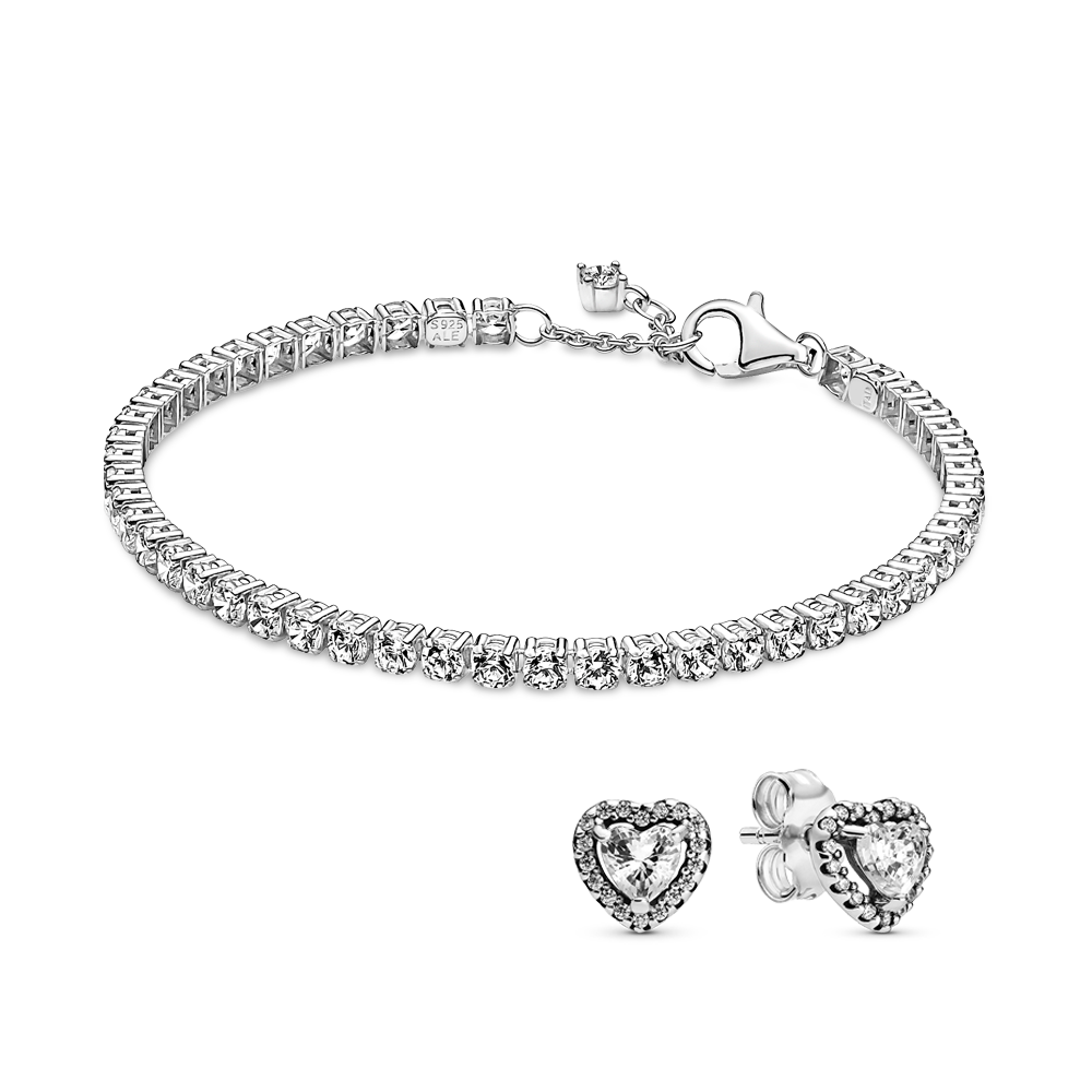 סט צמידי כסף בנגל וטניס מרובע