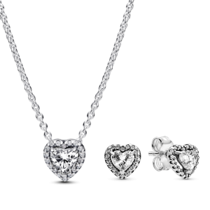 סט שרשרת ועגילים כסף לב מנצנץ