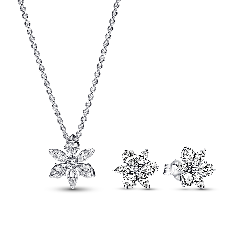 סט שרשרת ועגילים ספרקלינג פלאוור