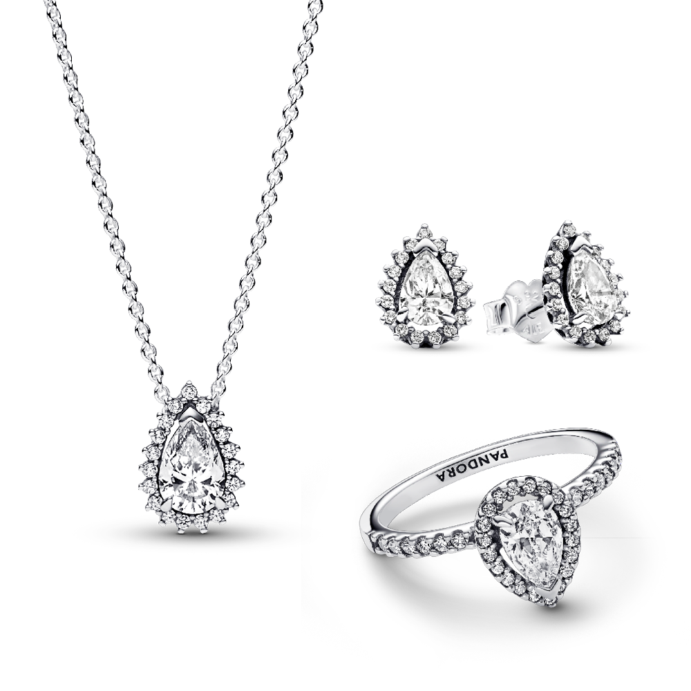 סט כסף טבעת, שרשרת ועגילים ספרקלינג היילו