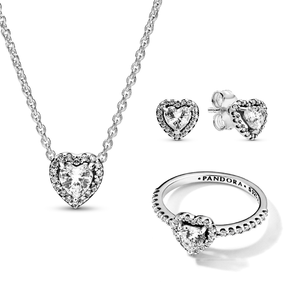 סט כסף טבעת, שרשרת ועגילים לב מנצנץ