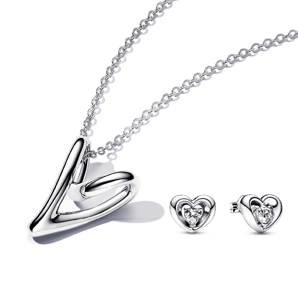 סט כסף שרשרת ועגילים צמודים לב